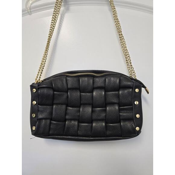 Valentina Fiore Guiene Leather Braided Black Shoulder Bag with Gold Strap Italy - Picture 5 of 8